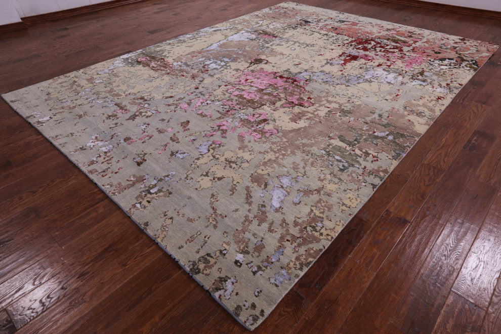 Contemporary Wool and Silk Handmade Abstract Rug 9' 0" X 12' 5" Q6343
