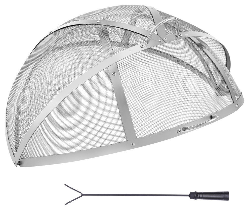 VEVOR 36" Fire Pit Round Wood Burning Spark Screen Cover Lid Stainless Steel