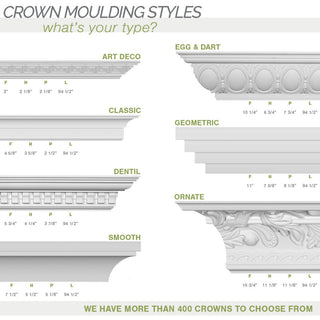 3 3/8"H x 3 3/8"P x 4 3/4"F x 94 1/2"L Devon Crown Moulding