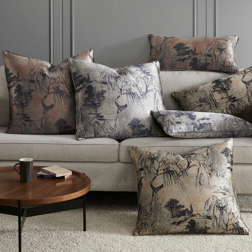 Pastoral Jacquard Lumbar Decorative Pillow, 14"x26", Silver