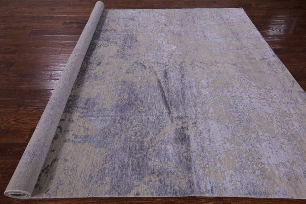 Abstract Wool and Silk Hand Knotted Rug 8' 1" X 10' 1" Q6625