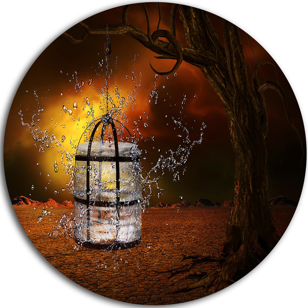 Water Locked Cage, Abstract Digital Art Round Metal Wall Art, 38"