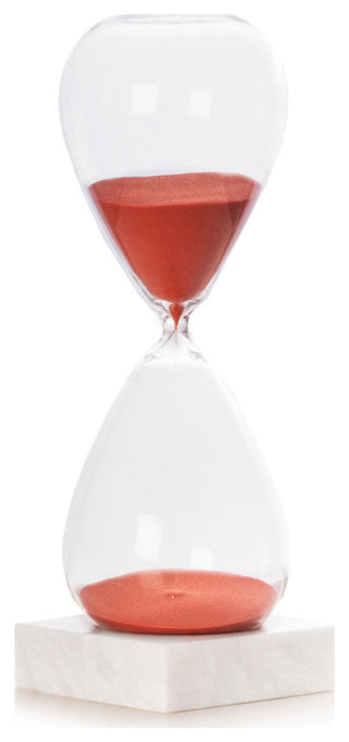90 Minute Sand Timer On Carerra Gray Marble Base, Navy Sand, Red