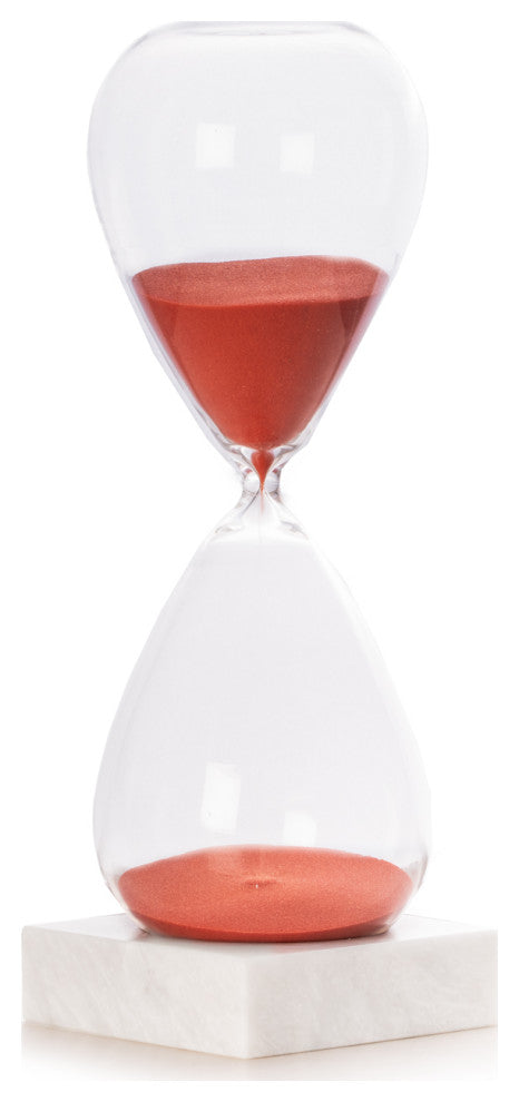 90 Minute Sand Timer On Carerra Gray Marble Base, Navy Sand, Red