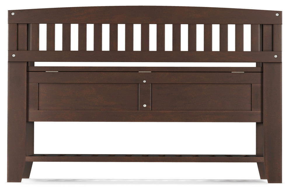 Acadian Solid Wood Entryway Storage Bench With Shelf, Brunette Brown
