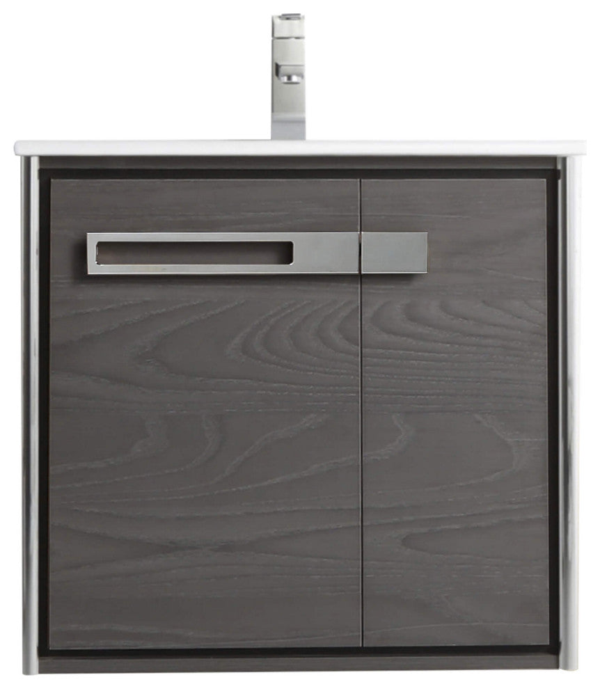 Oakville Wall Mount Bathroom Vanity, Black Coal Oak, 24", Chrome Hardware