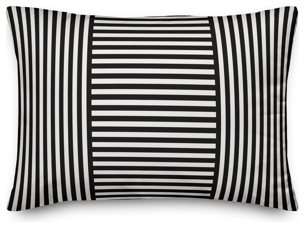 Black and Whit Patchwork Stripe 14x20 Lumbar Pillow