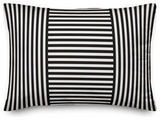 Black and Whit Patchwork Stripe 14x20 Lumbar Pillow