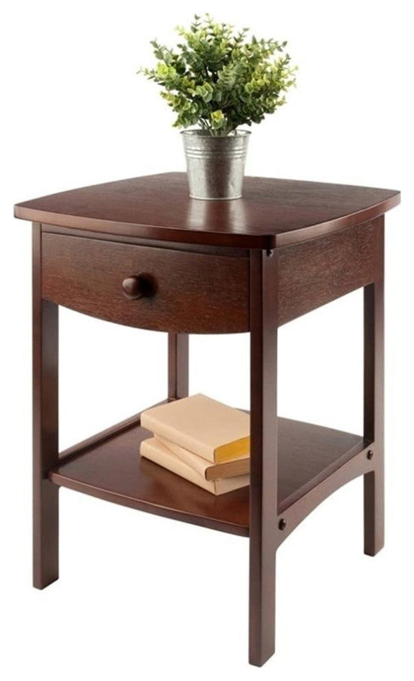 Pemberly Row 22.05"H Solid Wood Nightstand with Drawer in Antique Walnut