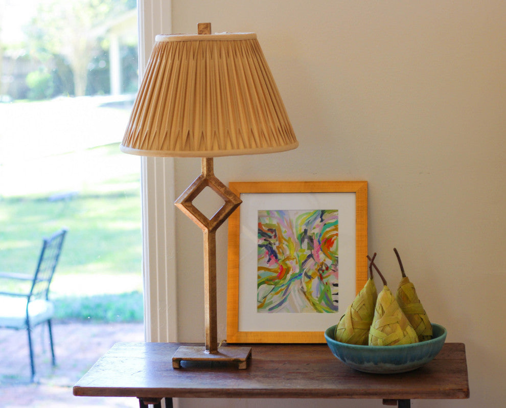 12" Vintage Gold Slanted Bell Smocked Paperback Shantung Lampshade