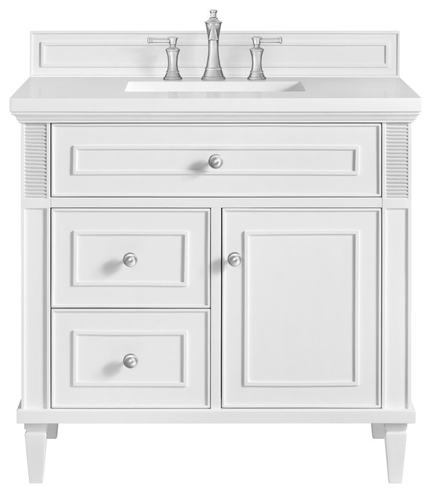 Lorelai 36" Single Vanity, Bright White, 3 CM White Zeus Top