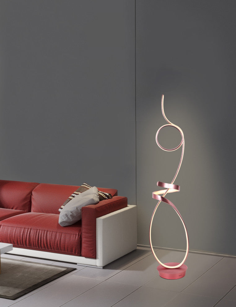 Symphonie 68W Unique Modern Design LED Floor Lamp, Anodize Rose Copper