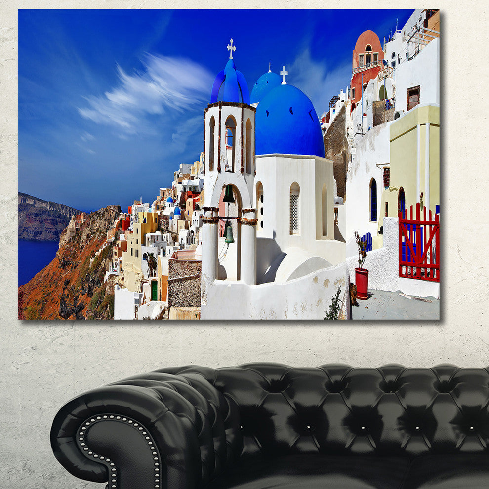 Oia Village Greece Panorama, Landscape Canvas Art Print, 40"x30"