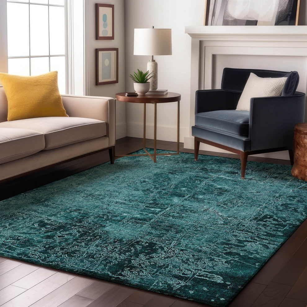 Premium Machine Washable Mayfield AMF559 Teal 5' x 7'6" Rug