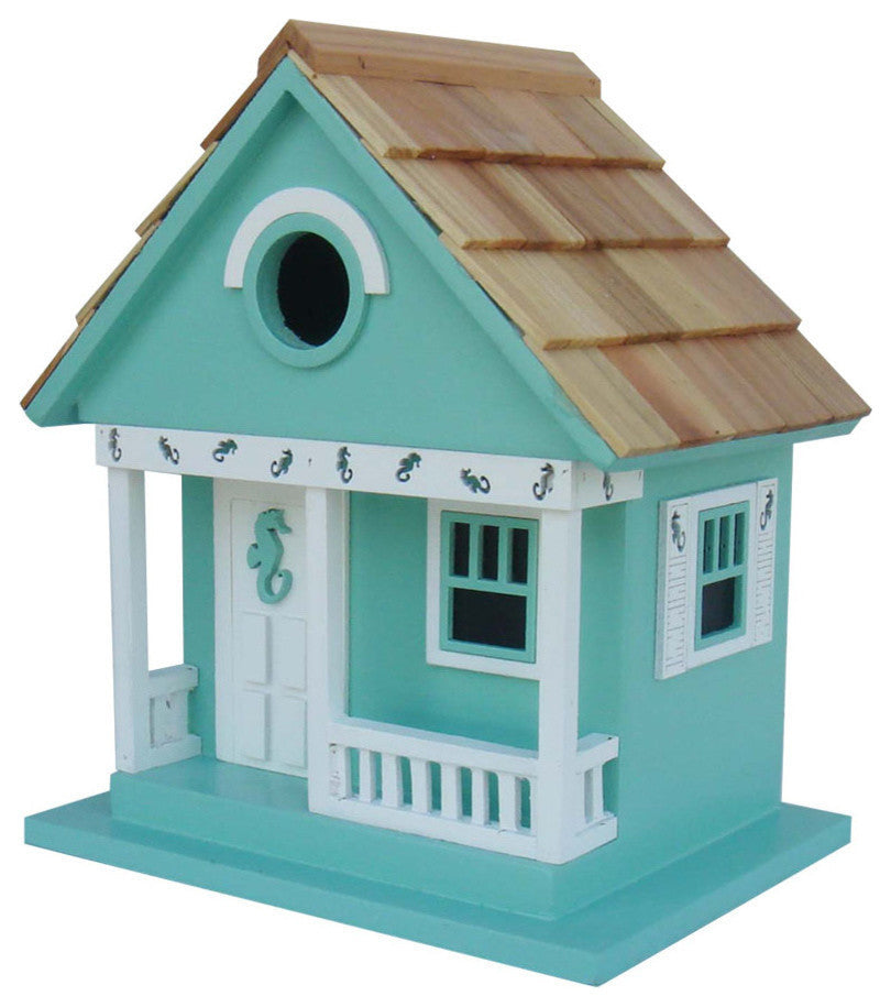 Sea Horse Cottage Birdhouse, Aqua