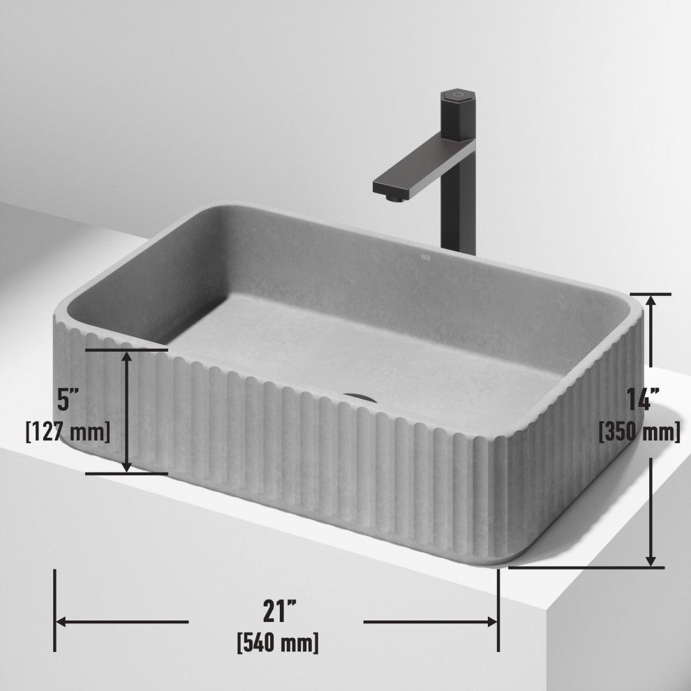 VIGO Windsor 21"L x 14"W x 5"H Concreto Stone Rectangular Bathroom Vessel Sink