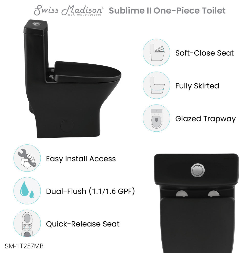 Sublime II Compact One-Piece Toilet, Dual Flush 0.8/1.28 GPF, Matte Black