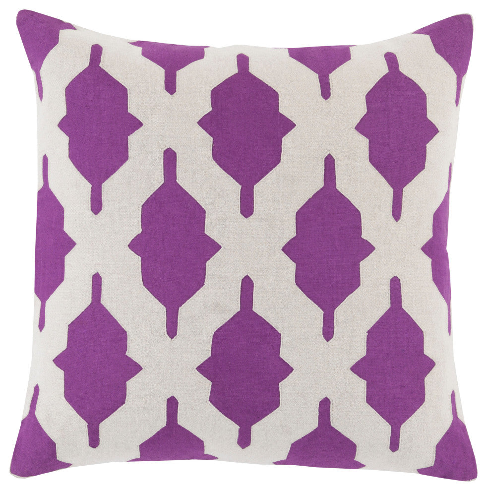 Surya Salma SA-008 18"x18" Pillow Cover, Bright Purple/Khaki