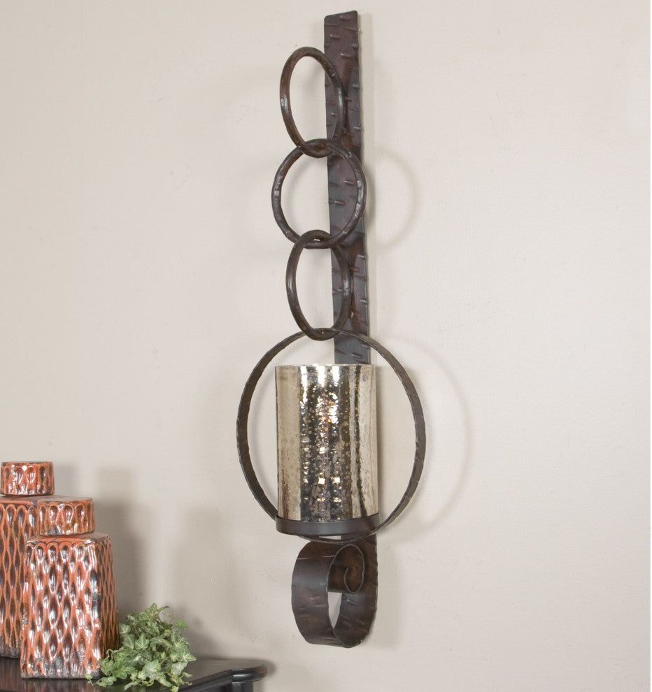 Uttermost 19850 Falconara Metal Chained Loop Wall Sconce - Distressed Rust
