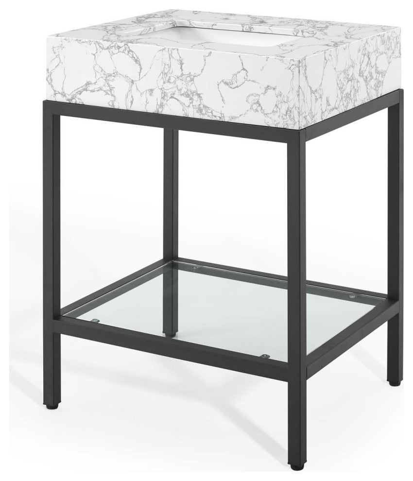Sink Vanity Cabinet, Artificial Marble, Metal, Black White, Modern, Bathroom