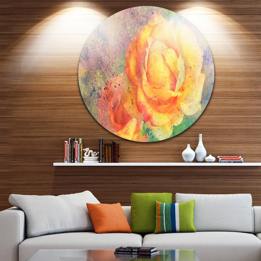 Yellow Rose Watercolor, Floral Large Disc Metal Wall Art, 11"