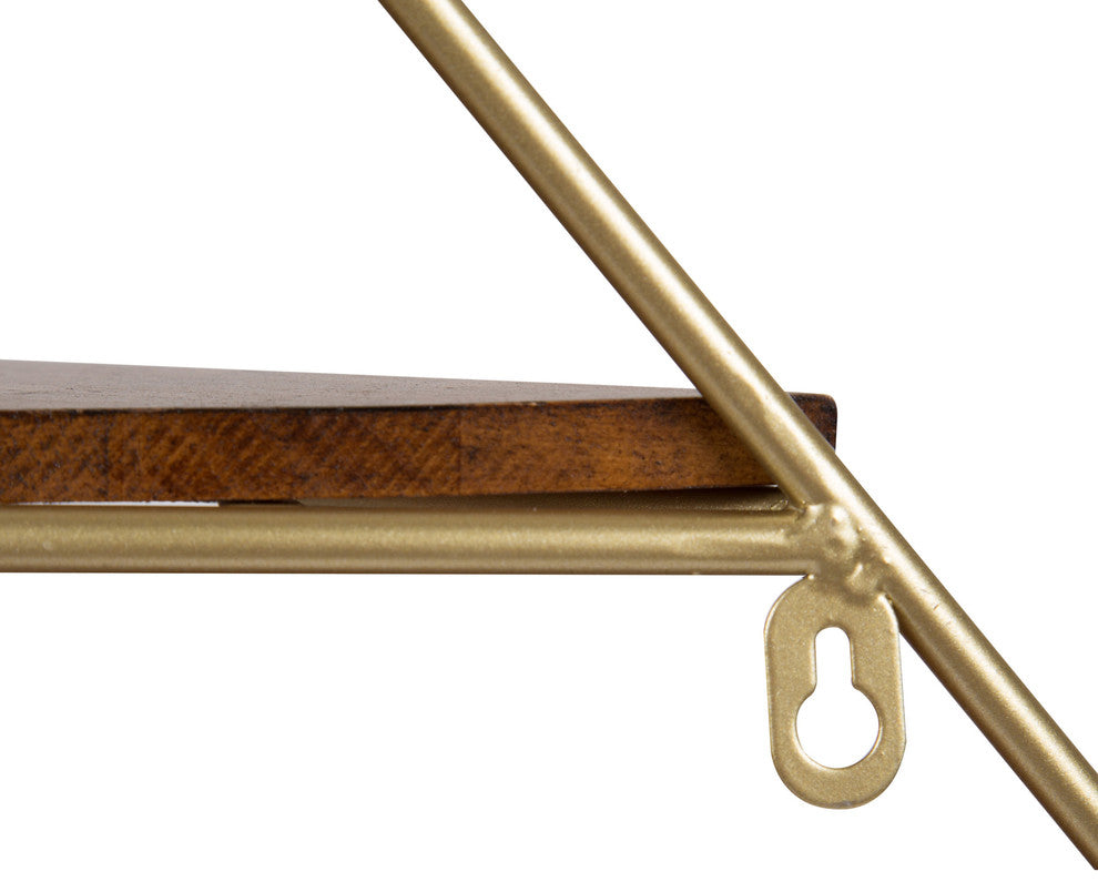 Melora Metal and Wood Corner Wall Shelf, Gold 5 Shelves