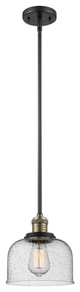 Large Bell 1-Light LED Pendant, Black Antique Brass, Glass: Seedy