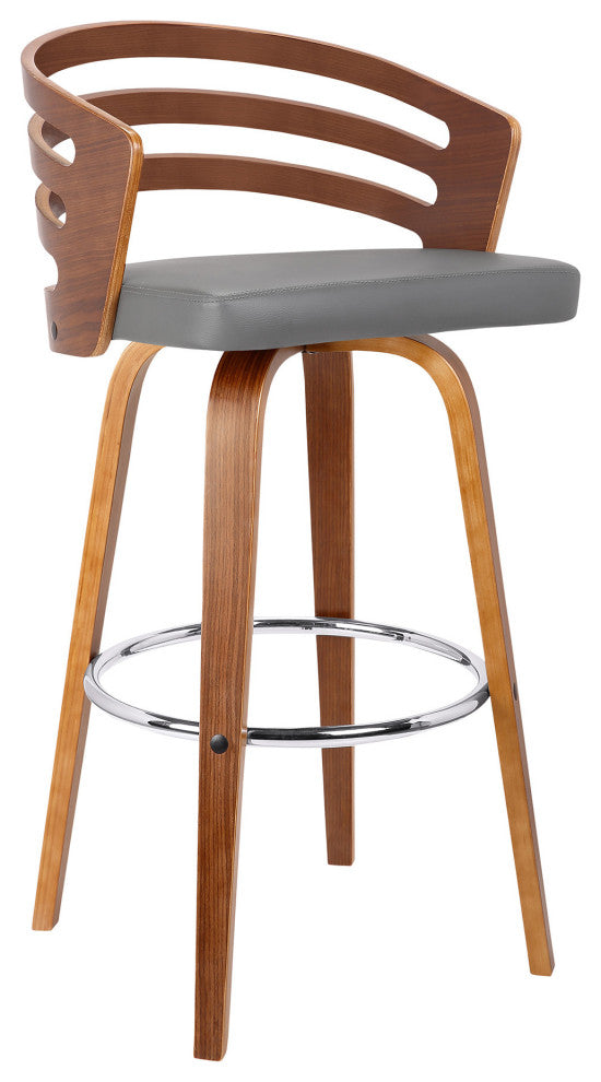 26" Gray Modern Faux Leather Swivel Bar Stool