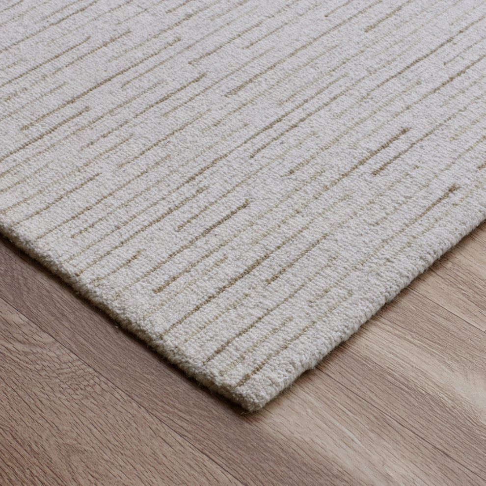 Ivory Modern Striped Organic Wool Indoor Area Rug, Ivory, 9' X 12'