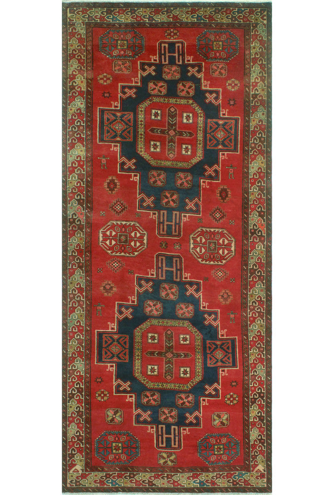 Fine Vintage Distressed Abigay Red/Navy Runner, 4'7x11'2