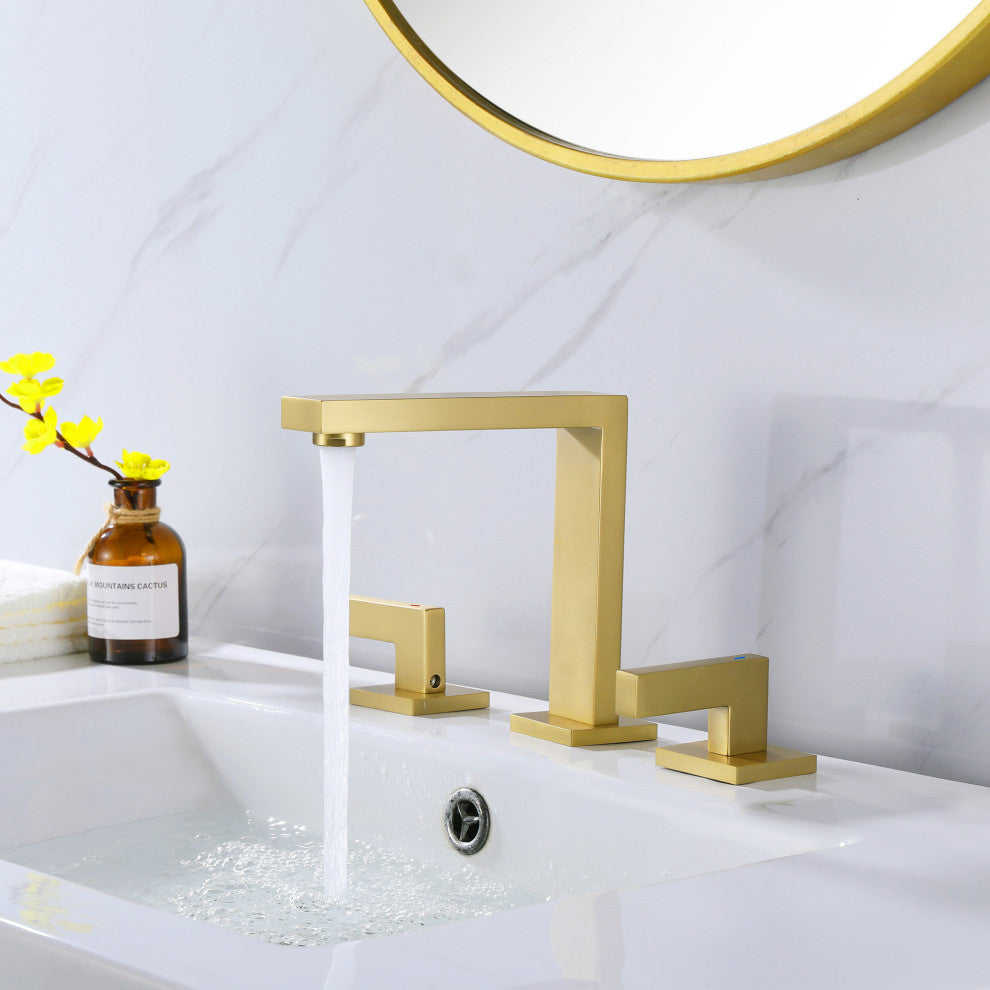 Deck Mounted Dual Handle Widespread Bathroom Faucet, Brushed Gold