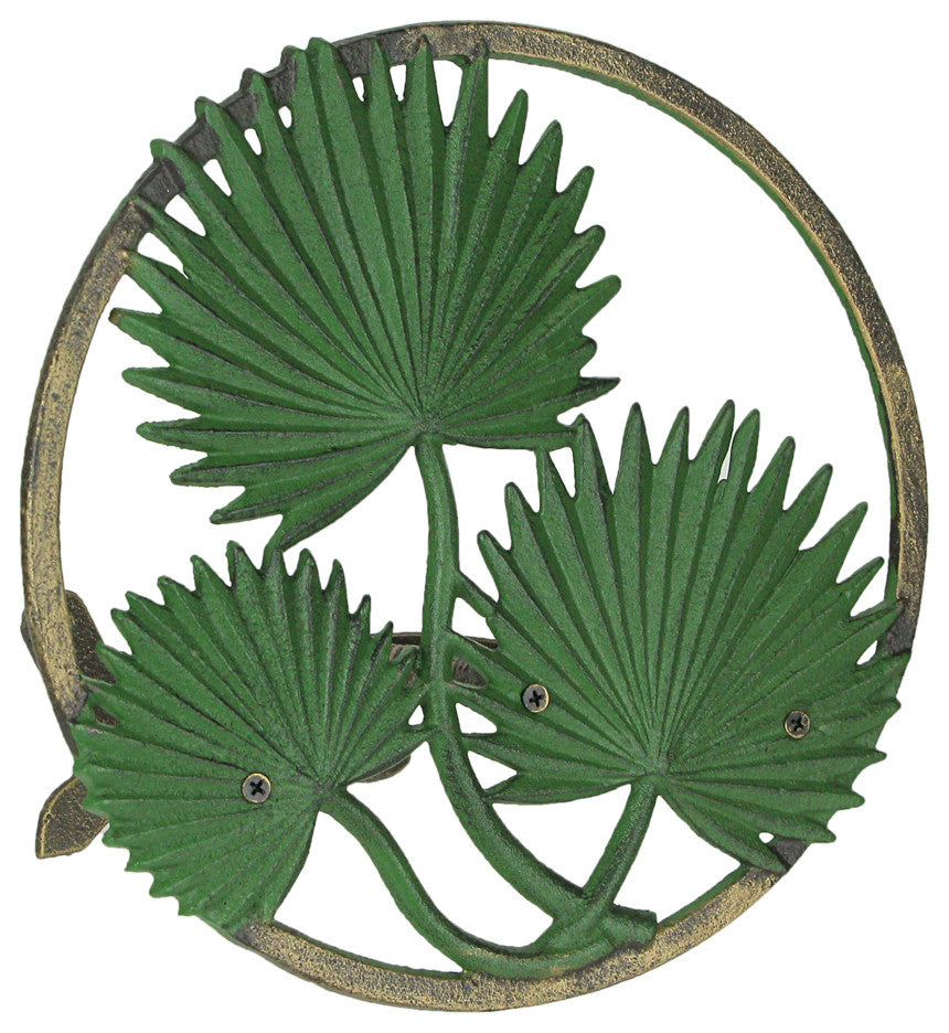 Green Palm Frond Hanging Cast Iron Decorative Wall Mounted Garden Hose Holder