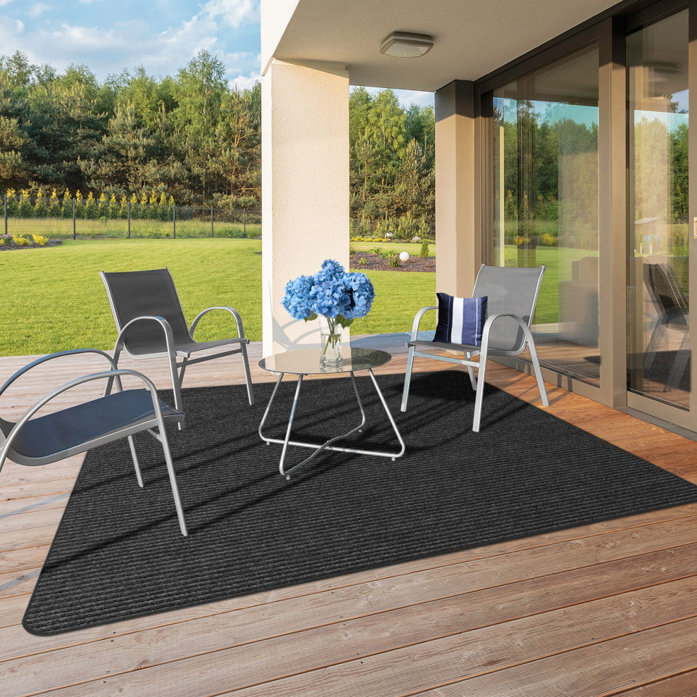 Indoor/Outdoor Double-Ribbed Area Rug With Skid-Resistant Back Black 2' x 3'