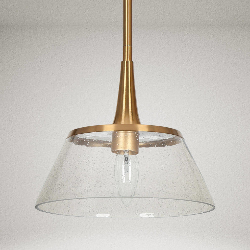 LNC 1-Light Polished Gold With Seeded Glass Modern Linear Mini Pendant Light