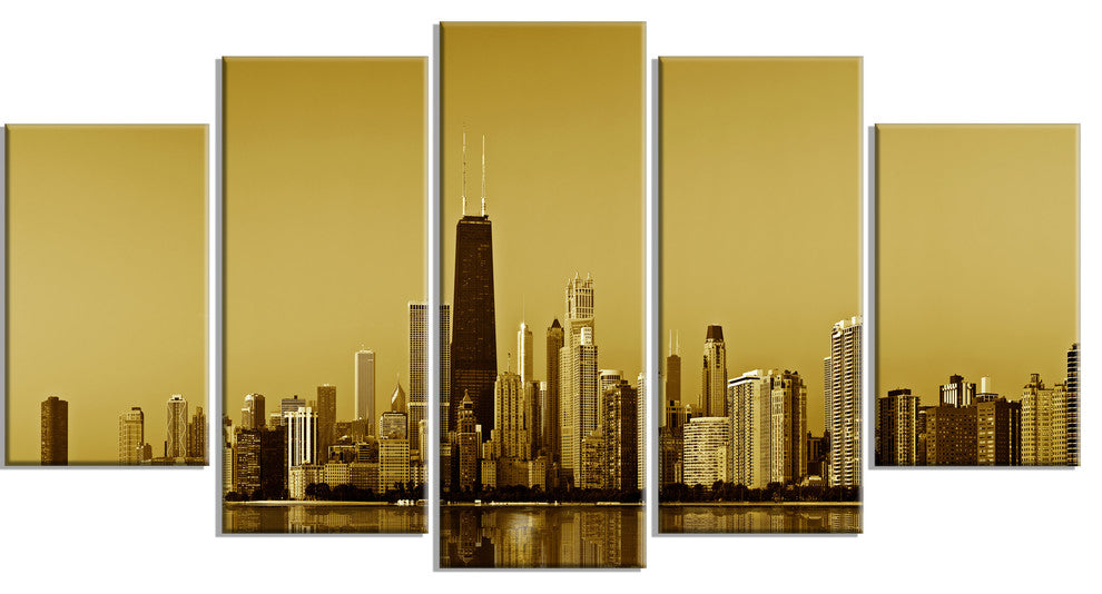 "Chicago Gold Coast With Skyscrapers" Canvas Print60"x32", 5-Panels