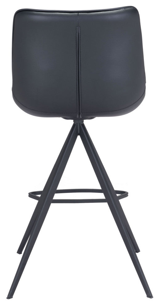 Counter Stool Chair, Set of 2, Faux Vinyl Leather, Steel, Black, Cafe Bistro