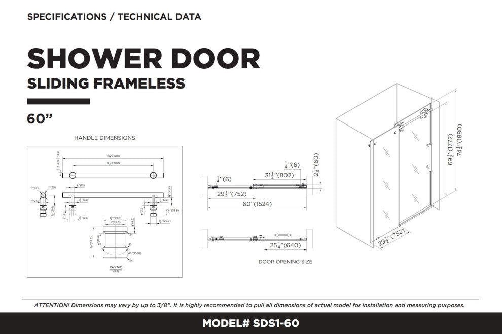 Frameless Clear Sliding Shower Door With Tempered Glass - Shower Bathroom Door, Polished Chrome, 60" X 75", Single Sliding Door