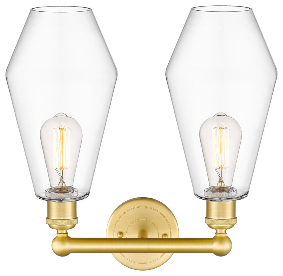 Cindyrella 2-Light 16" Bath Vanity Light, Satin Gold, Clear Shade