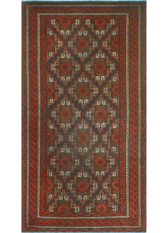 Vintage Distressed Andre Navy/Burgundy Runner, 4'2x7'9