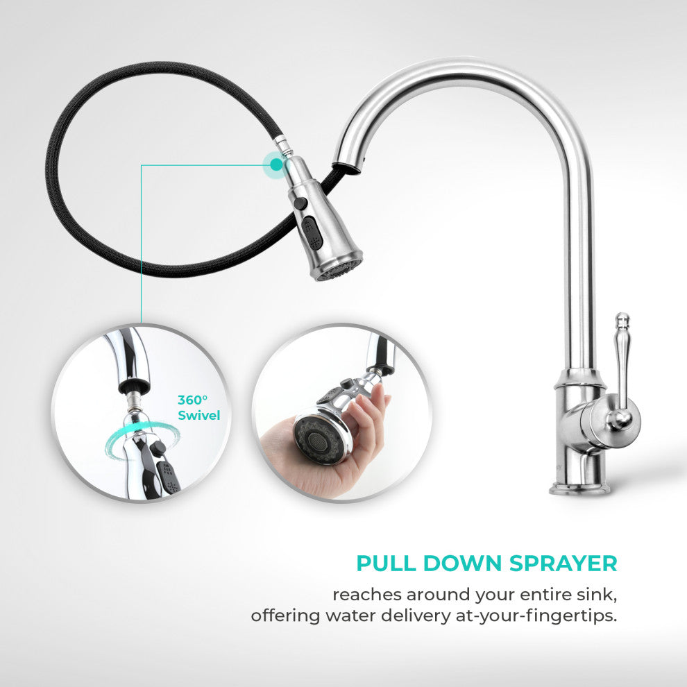 Pull Down Sprayer Kitchen Faucet Chrome High Arc Kitchen Faucets, Chrome