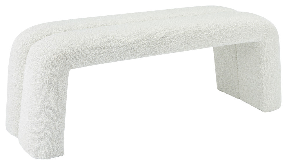 Arc Upholstered Bench, Cream, Boucle Fabric