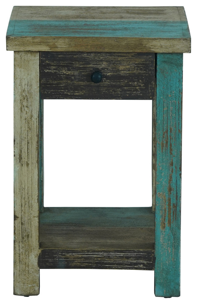 Tracey Boho Handmade Distressed Mango Wood Large Side Table, Multicolored