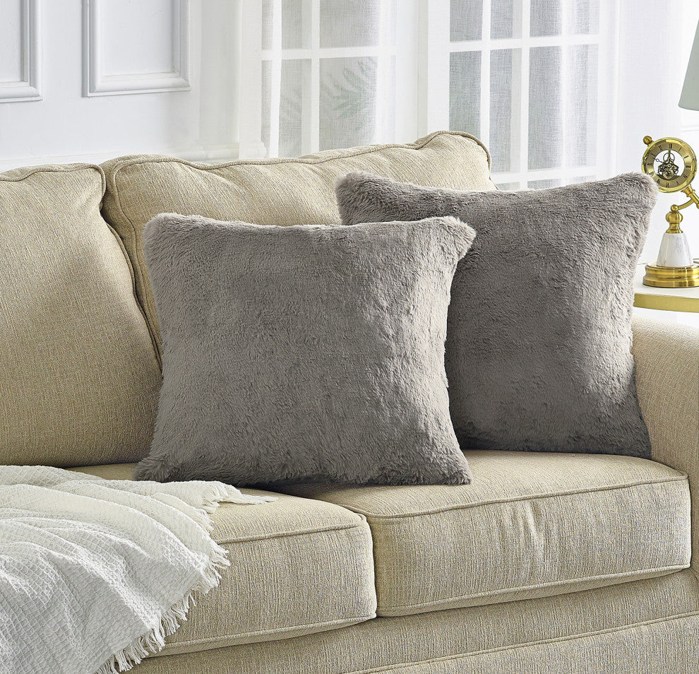 Heavy Faux Fur Throw Pillow Covers 2pcs Set, Moonlight, 20''x20''
