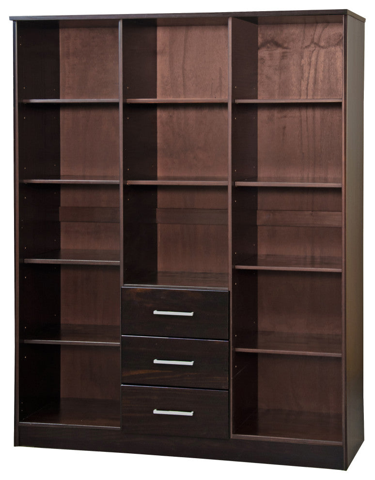 100% Solid Wood Cosmo 3-Door Wardrobe/Armoire, 2 Shelves, Java-Raised Panel