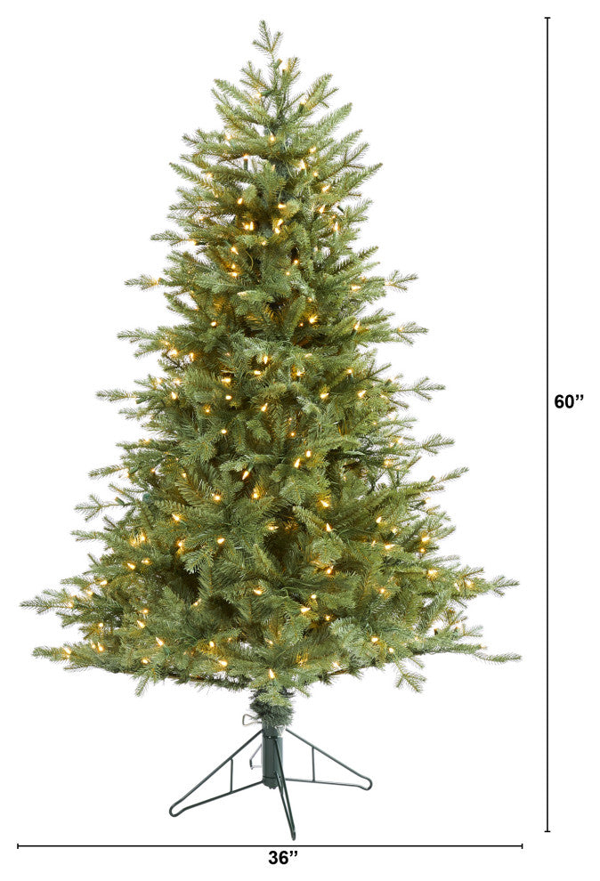 5' New Hampshire Spruce Faux Xmas Tree W/300 White Lights & Bendable Branches
