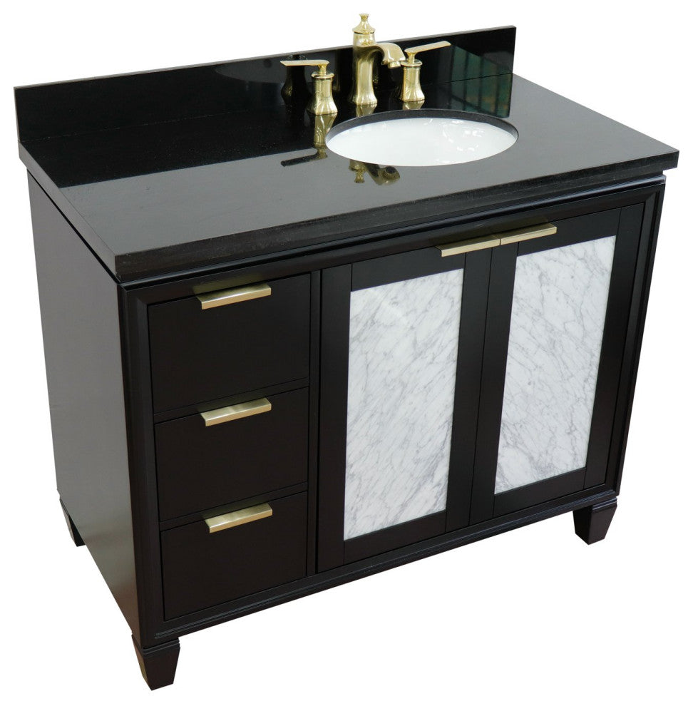43" Single Vanity, Black Finish With Black Galaxy