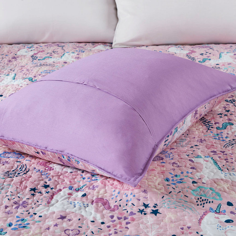 Urban Habitat Kids Lola Unicorn Reversible Cotton Quilt Set With Throw Pillows