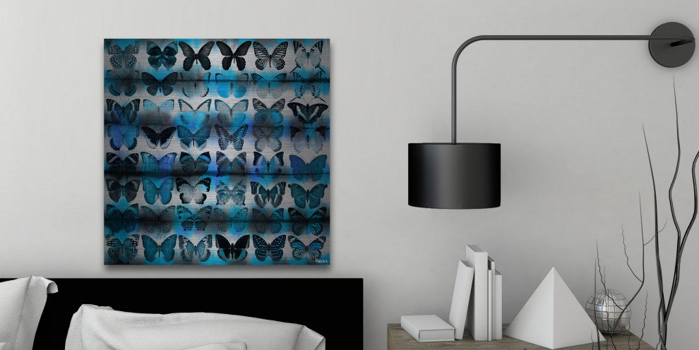 "Moth Blue" Painting Print on Brushed Aluminum, 18"x18"