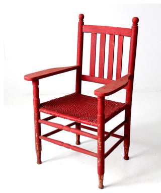 Consigned, Antique Red Wicker Seat Arm Chair