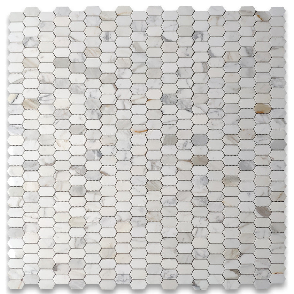 Calacatta Gold Marble Hive Constellation Hexagon Mosaic Tile Polished, 1 sheet